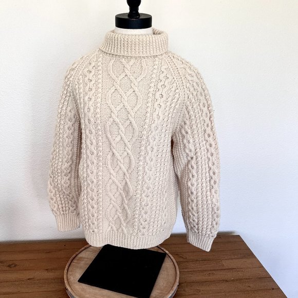 70's Carbery Irish Wool - Chunky Cream Sweater - Fisherman Knit- Size Medium - Picture 8 of 14